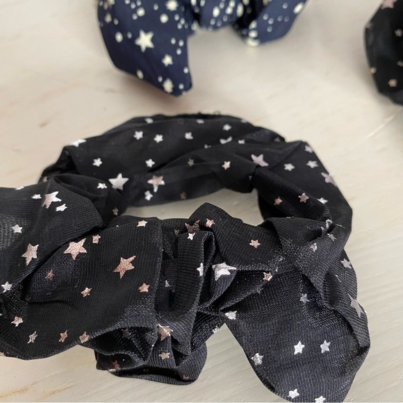 Scrunchies Black Metallic Stars Bundle of 3 - Picture 4 of 5